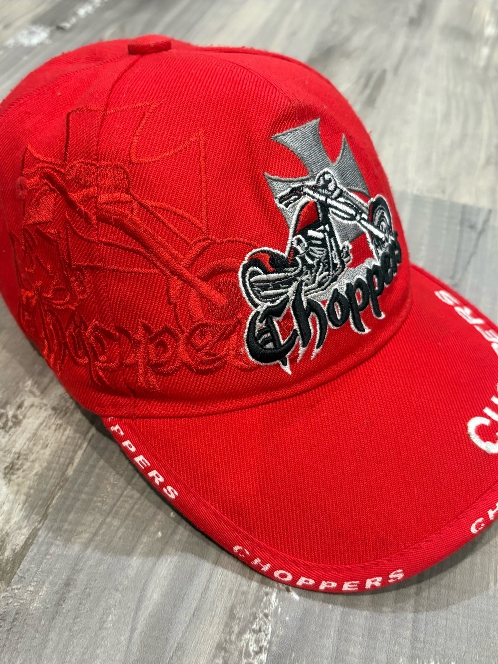 Vintage Choppers Biker Cross Logo Bright Red Baseball Cap Adj Motorcycle